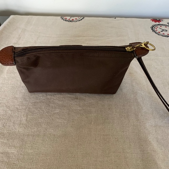 Capelli New York Brown Nylon Wristlet Pouch Cosmetic Bag Faux Leather Trim - Picture 4 of 5